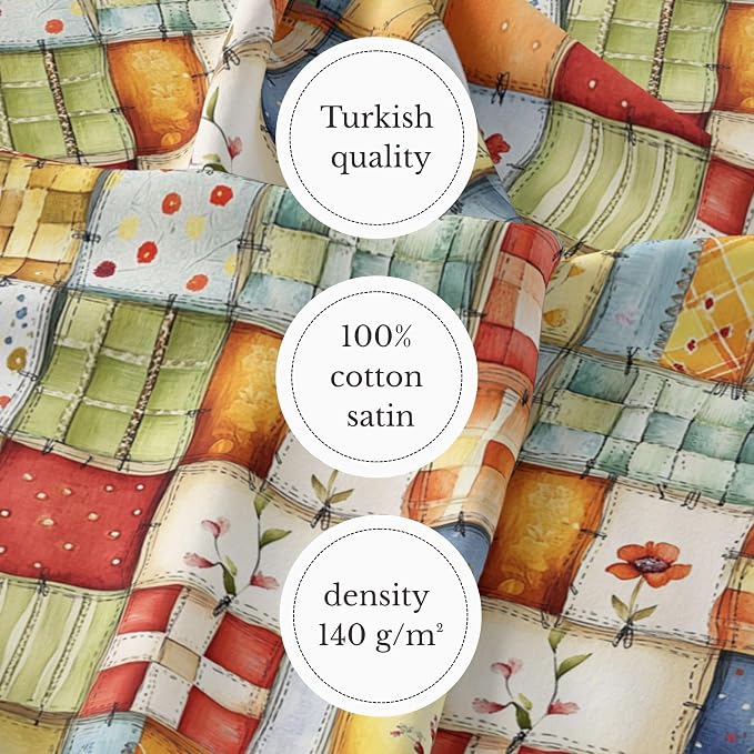 Patchwork Cotton Fabric Panel 61 x 36.6 Inches, Floral Quilt Style Squares - Image 4