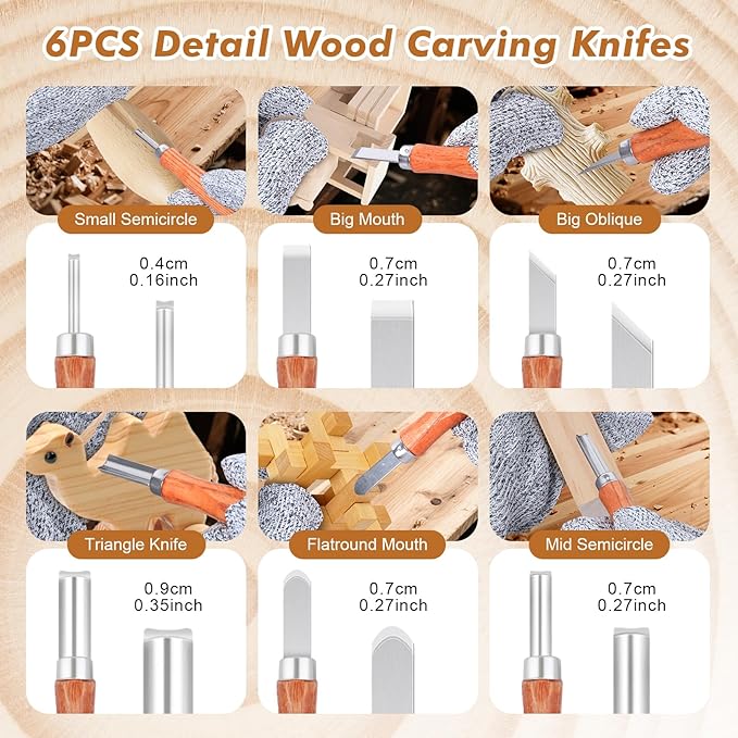 Ninonly 42pcs Wood Carving Tools Kit, Wood Whittling Knife Set - Image 5
