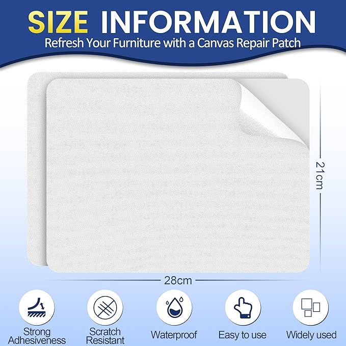 Self-Adhesive Canvas Repair Tape, 8.3" x 11" Waterproof Canvas Repair Patch, Fabric Patch Repairs Kit for Furniture, Tents, Sunbrellas, Boat Covers Awnings, Couches, Clothes, Bags White