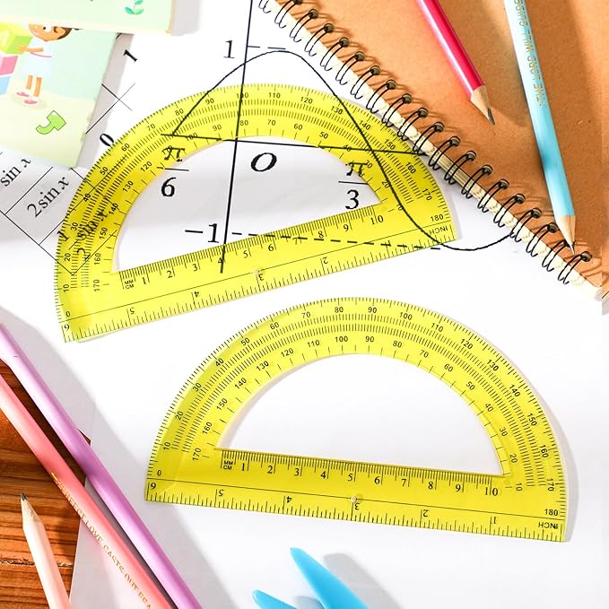 EBOOT Plastic Protractor Math Protractors 180 Degrees, 6 Inch, Pack of 2 (Yellow)