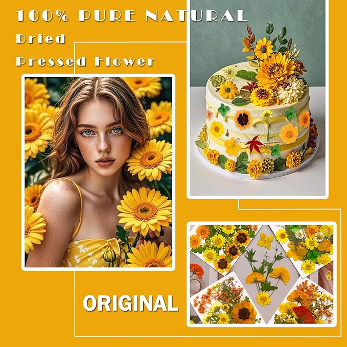MIKIYA 88Pcs Yellow Pressed Dried Flowers - Image 2