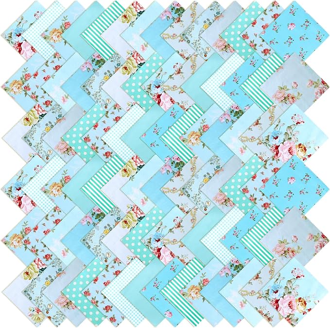 84 Pcs Green Floral Patterns Cotton Fabric Squares, Cotton Quilting Fabric by Unknown