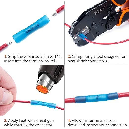 Wirefy 150 Wire Connectors - Wire Butt Connectors Heat Shrink - Heat Shrink Crimp Connector for Wiring - Electric Marine Grade Connector Waterproof Butt Splice Electrical Kit