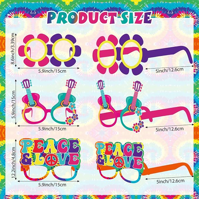 Pajean 36 Pcs 60s Party Decorations 60's Photo Booth Prop 60 Hippie Themed - Image 2