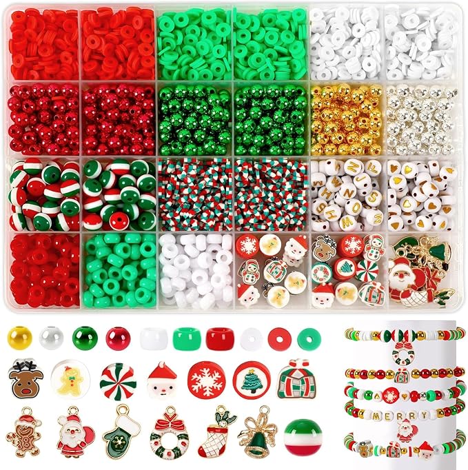 UPINS Christmas Bracelet Making Kit Red Green Clay Beads by UPINS