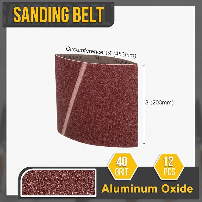 8 x 19 Inch Sanding Belt, 12 Pcs 40 Grit Knife Sharpener Belts Work Sharpening for Belt Sander Knife Carving Tool Metal Working