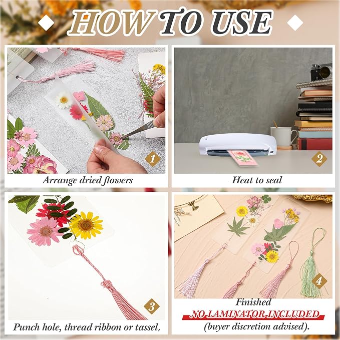 Fuyoooo 376 Pcs Pressed Flowers Bookmark Making Kit, DIY Bookmark Laminating - Image 4