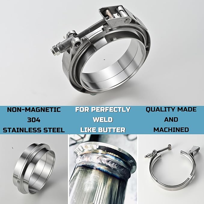 Stainless Steel 4 Inch V Band Exhaust Clamp Flange Kit for Exhaust, Quick Release 4 Inch V Band Clamp for Turbochargers To Hold Components Together Under High Pressure or Heat,1 Piece (4.0‘’)