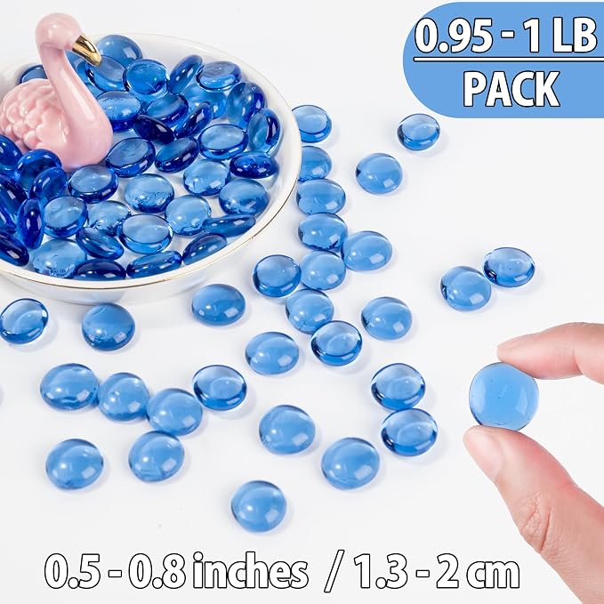 Pale Blue Glass Marbles, 0.97LB Transparent Flat Glass Beads - Image 3
