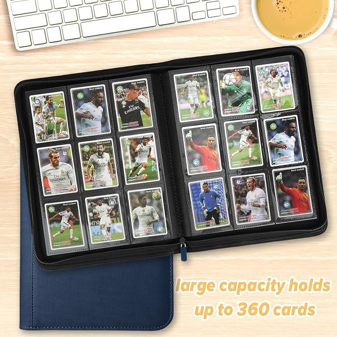 360 Cards Ringless 9-Pocket Side Loading Trading Card Binder, PU Zipper Fixed - Image 6