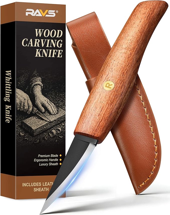 ravs Whittling Knife with Leather Sheath, Wood Carving Knife with High Carbon by RAVS