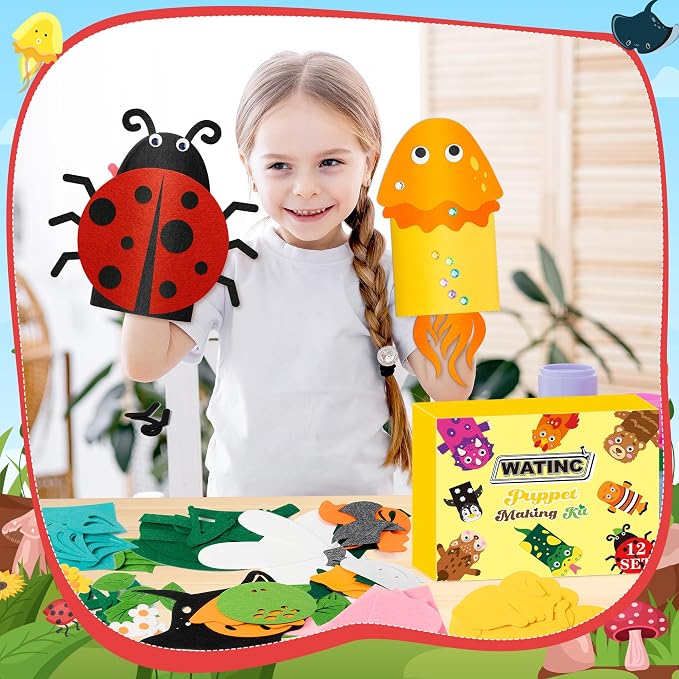 WATINC 12Pcs Hand Puppet Making Kit, Art Craft Felt Sock Puppet Toys, Creative - Image 5