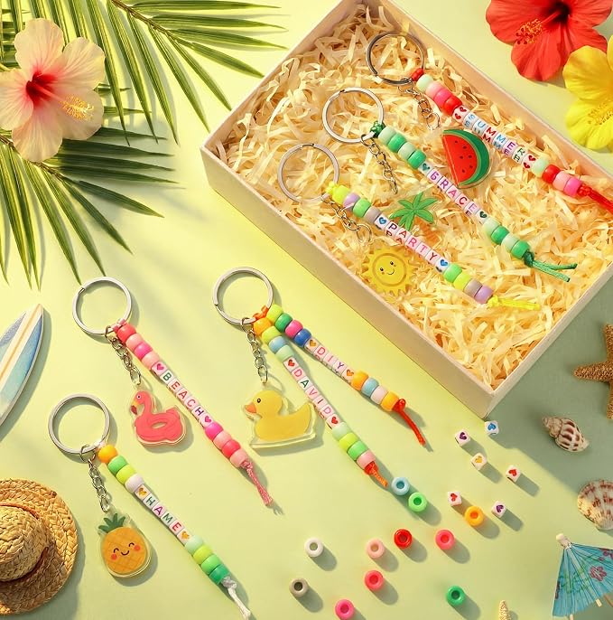 Landical 564 Pcs Summer DIY Bead Keychain Kit Key Chain Making Craft Adjustable - Image 2