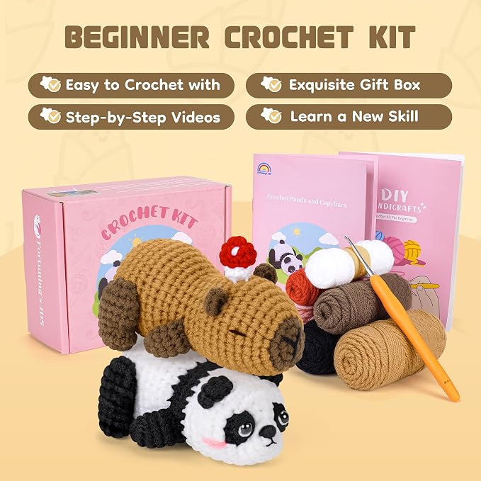 Crochet Kit for Beginners, Panda & Capybara Crochet Animal Kits, Easy Crochet - Image 5