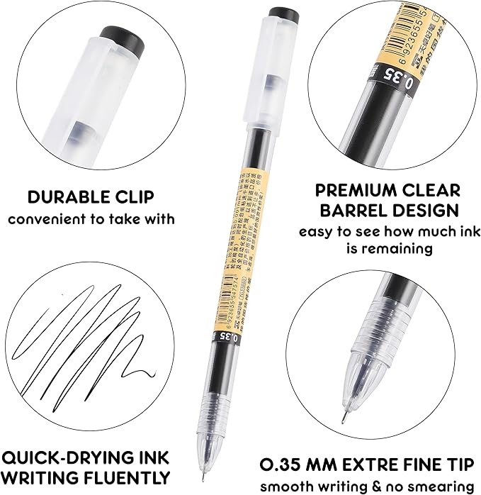 Japanese Style Black Gel Ink Pens, 0.35mm Extra Fine Point, No Smudge Quick - Image 2