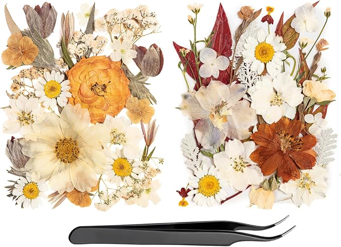 50pcs Boho Pressed Flowers Bulk, Vintage Dried Flower Leaves, Natural Fall by LGFMGWH