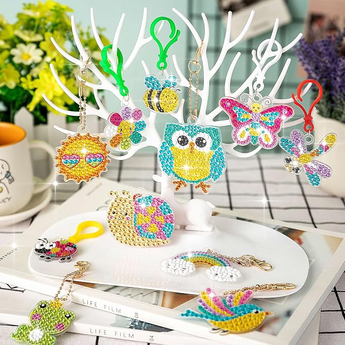 FFNIU Diamond Art for Kids, 15 Pack Diamond Art Painting Keychains, DIY Gem 5D - Image 2