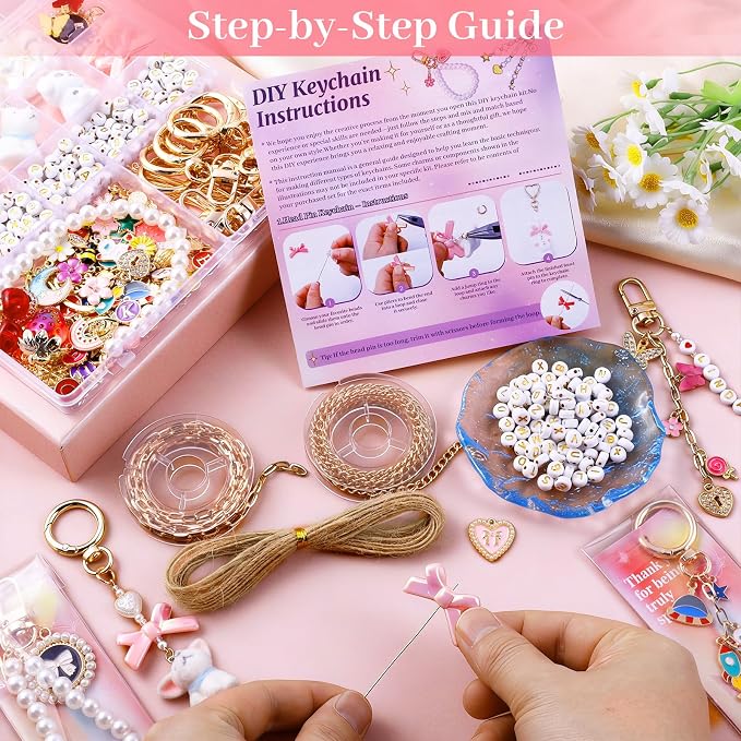 Wurosi 773 Pcs Beaded Keychain Making Kit, Bag Charm Kit, - Image 7