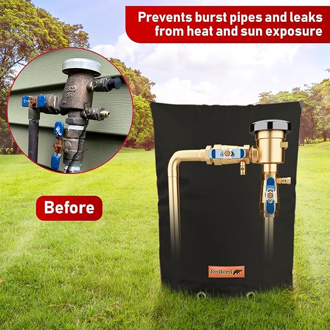 Redford Supply Co. Cold Snap (5°F) Backflow Preventer Insulation Cover, 20"W x 34"H, Pipe Insulation, Water Sprinkler Covers for Outside, Sprinkler Backflow Cover for Winter, Well Pump Bag (Black)