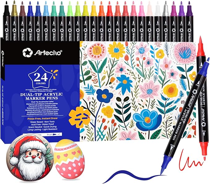 Artecho Acrylic Paint Markers 24 Colors, Acrylic Paint Pens by Artecho