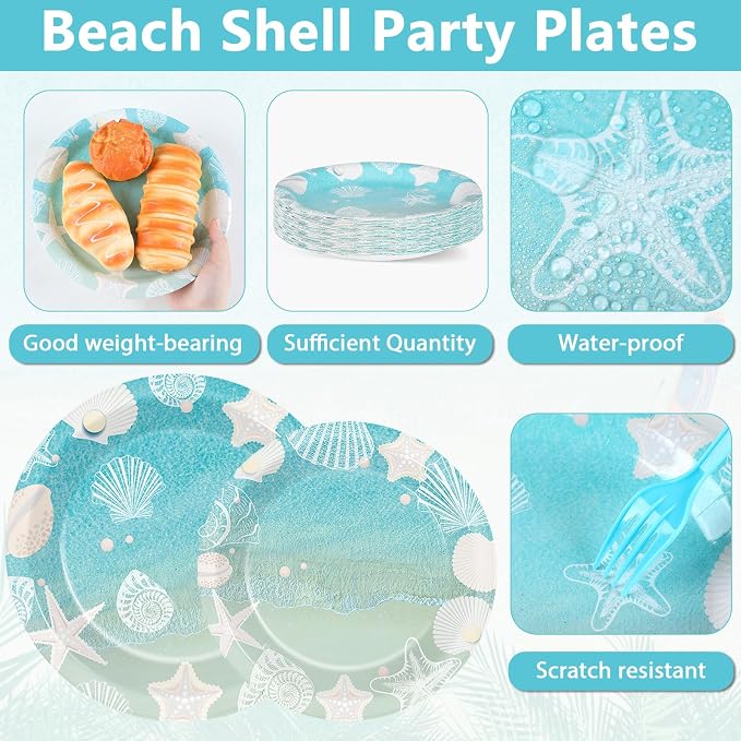 Seashell Beach Party Plates Napkin Fork Nautical Coastal Birthday Party - Image 3