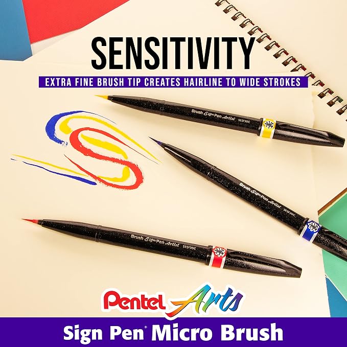 Pentel Arts Sign Pen Micro Brush Tip, 12-PK Plastic Box - Image 5
