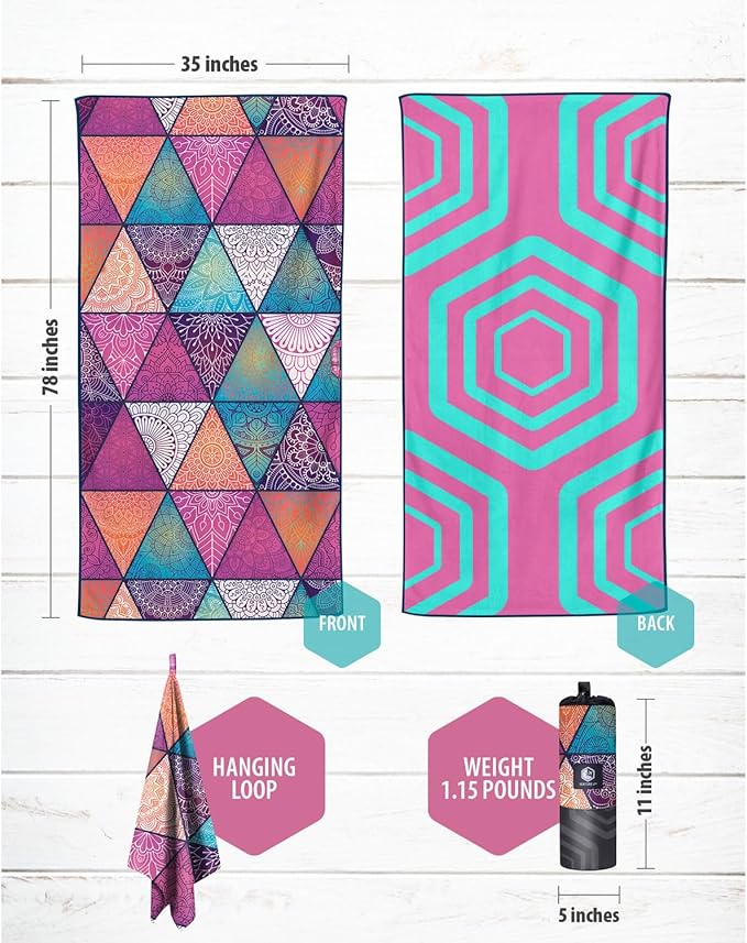 VENTURE 4TH Microfiber Beach Towel: Quick-Dry, Compact, Sand-Free, Absorbent, Sandproof and Lightweight - Perfect for Camping, Beach, and Roadtrips (Bohemian Summer Design | 35x78 inches)