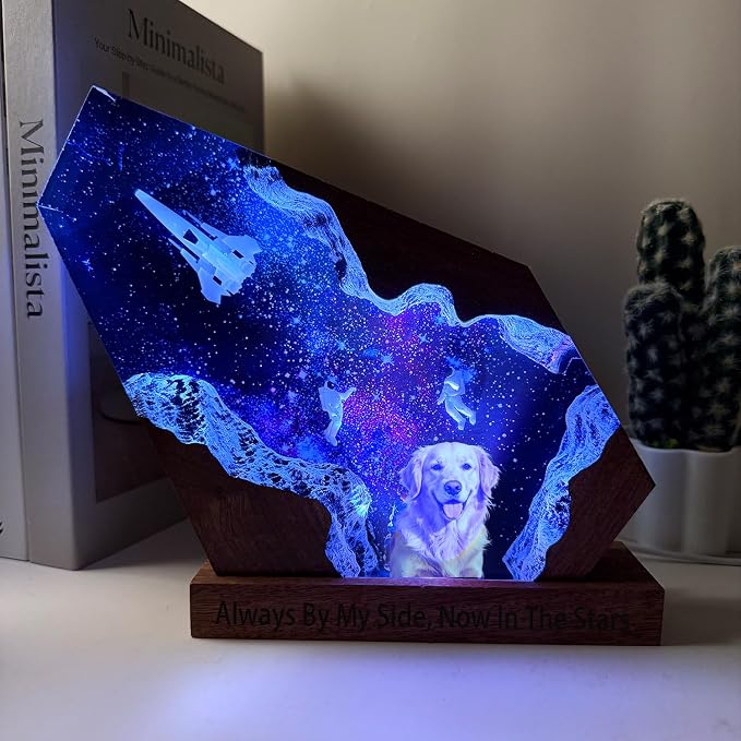 Custom Dog Memorial Gifts, Personalized Space Resin Lamp - Image 3