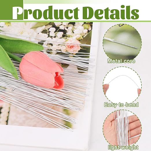 CCINEE 26 Gauge White Floral Stem Wire, 14 inch - Image 3