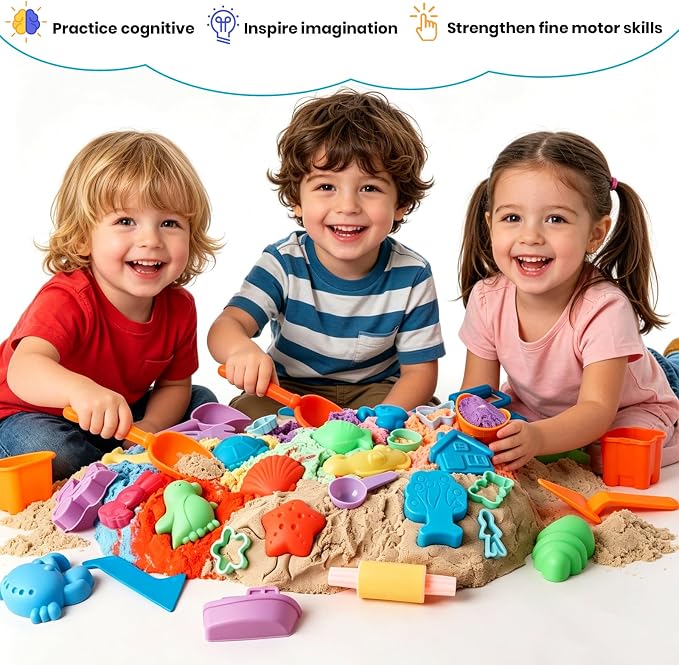 FURWEY Play Sand Set, with 17.6lbs of Colorful Sensory Sand, Plus 22 Tools & - Image 7