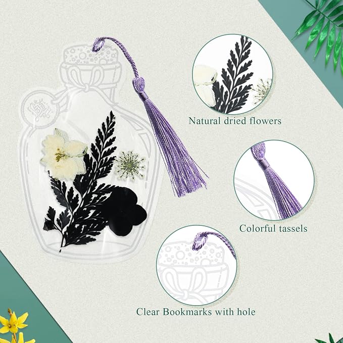 TaoBary 91 Pcs DIY Handmade Transparent Dried Flower Bookmark Set Include - Image 5