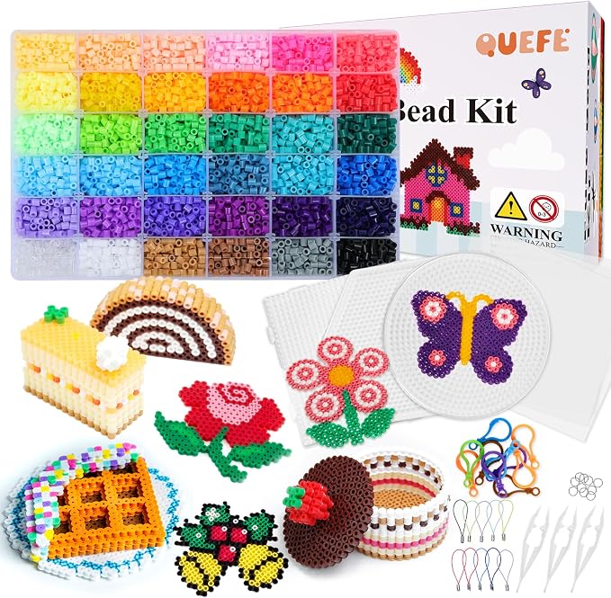 Quefe 11800pcs Fuse Beads Craft Kit, 36 Colors 5mm Beads, Melting Beads Set by QUEFE