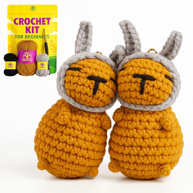 Capybara Crochet Kit for Beginners, 2 Easy Amigurumi Capybaras, Bunny Ears | by Berstuk-CreateArtEverybodyLoves