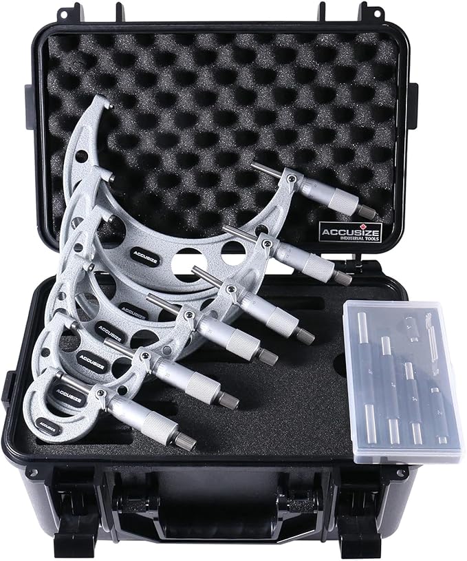 Accusize Industrial Tools 0-6 inch by 0.0001'' Ultra-Precision Outside Micrometers with Carbide Tips 6 Pc Set, Eg00-0906