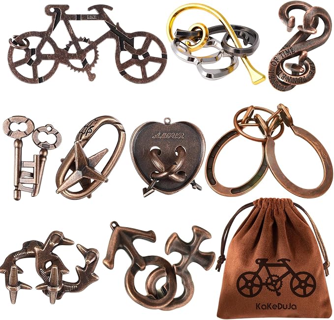 9 PCS Metal Brain Teaser Puzzles Disentanglement Puzzles Lock Puzzle Games Set by KakeDuJa