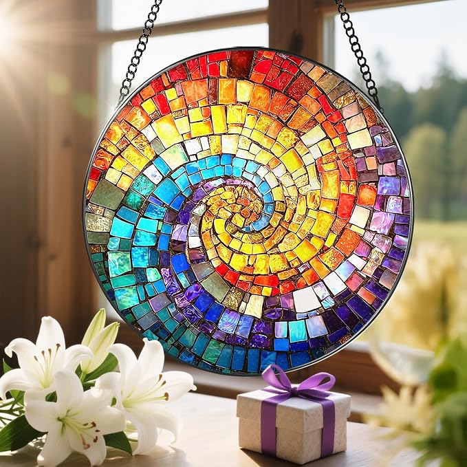 8'' Rainbow Spiral Suncatcher Ornament, Stained Glass Window Hanging, Sun - Image 6