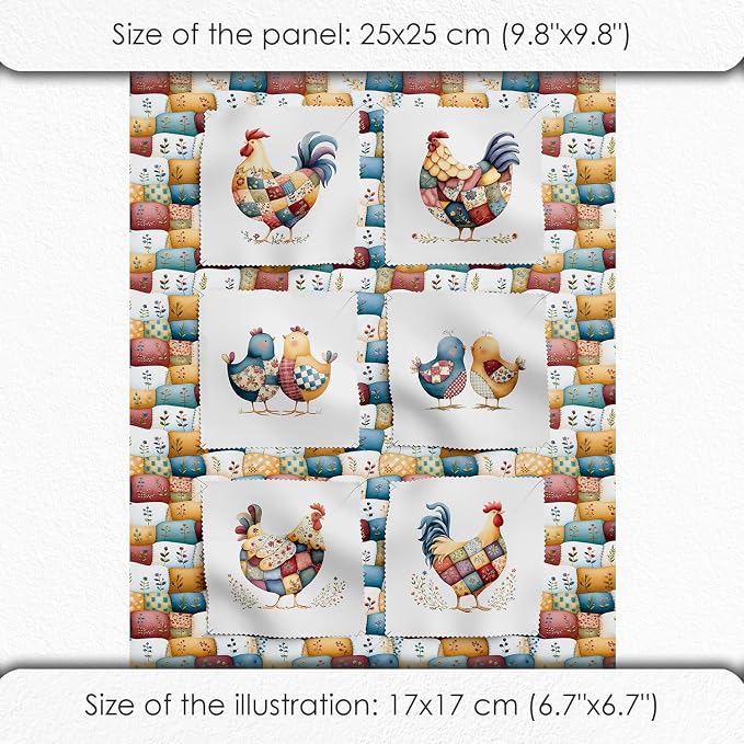 Farmhouse Chicken Patchwork Cotton Fabric Panel – 6 Designs + Bonus Patchwork - Image 6
