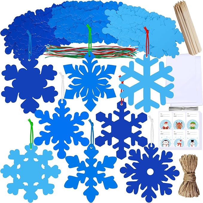 Winlyn 56 Sets 8 Styles Magic Color Scratch Blue Snowflake Ornaments - Image 2