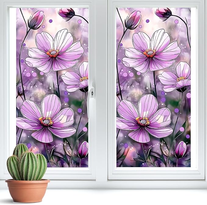 Bloss Flower Privacy Window Film, Faux 3D Floral Stained Glass Windows Film - Image 8