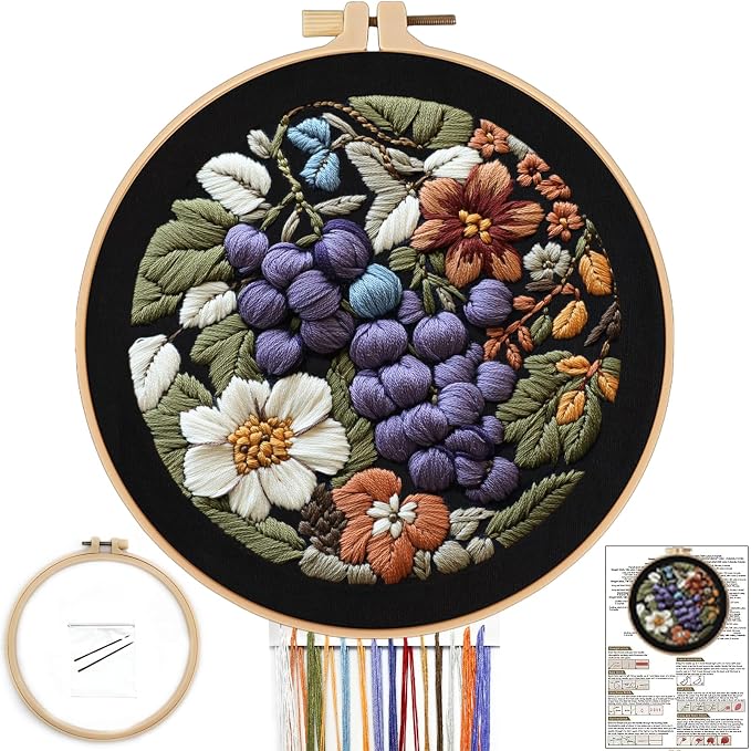 FONNUY Embroidery Kit for Beginners, Grapes Fruit Floral Pre-Stamped Pattern by FONNUY