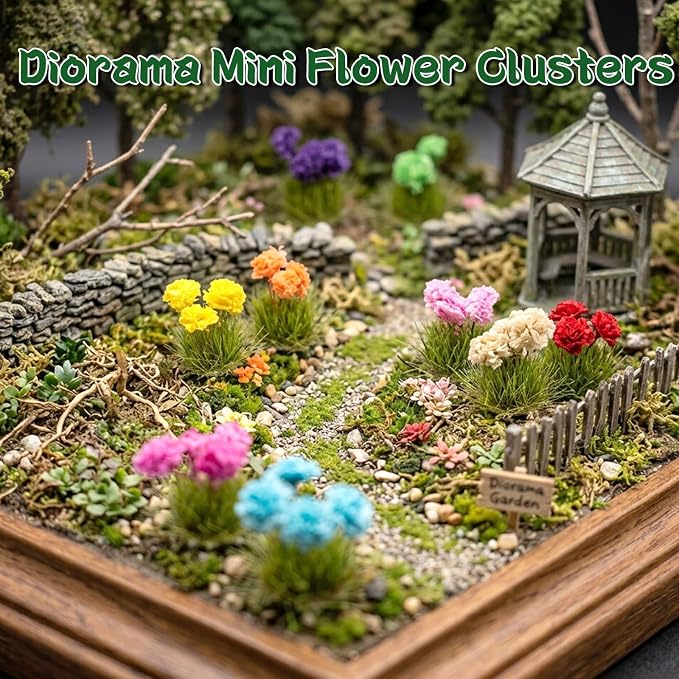 Warmtree 63 Pcs Miniature Colorful Flower Cluster DIY Static Grass Tufts Model - Image 7