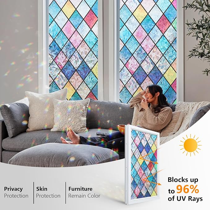 Window Privacy Film Stained Glass 17.5" x 157.4" Rainbow | Static cling – no - Image 2