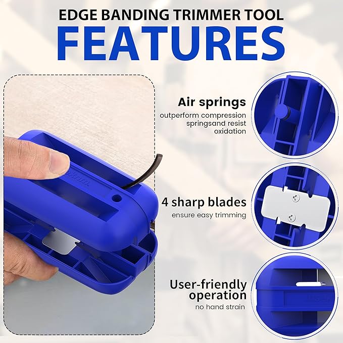 Edge Banding Trimmer with Tungsten Carbide Blades, Hand Planer Versatile Woodworking Edge Trimmer for Burrs, Manual Edge Banding Cutter for ABS, PVC, Veneer, and Melamine - Blue