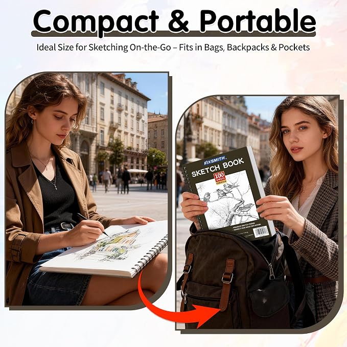 FIXSMITH 9"X12" Brown Sketch Book, 100 Sheets Spiral Sketchbook, Acid Free - Image 6
