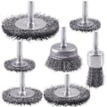 Rocaris 7-Pack Carbon Steel Wire Wheel Brush Set - Cup, Wheel, Pen Brushes with 1/4-Inch Round Shank for Rust Removal, Corrosion and Scrubbing Surfaces