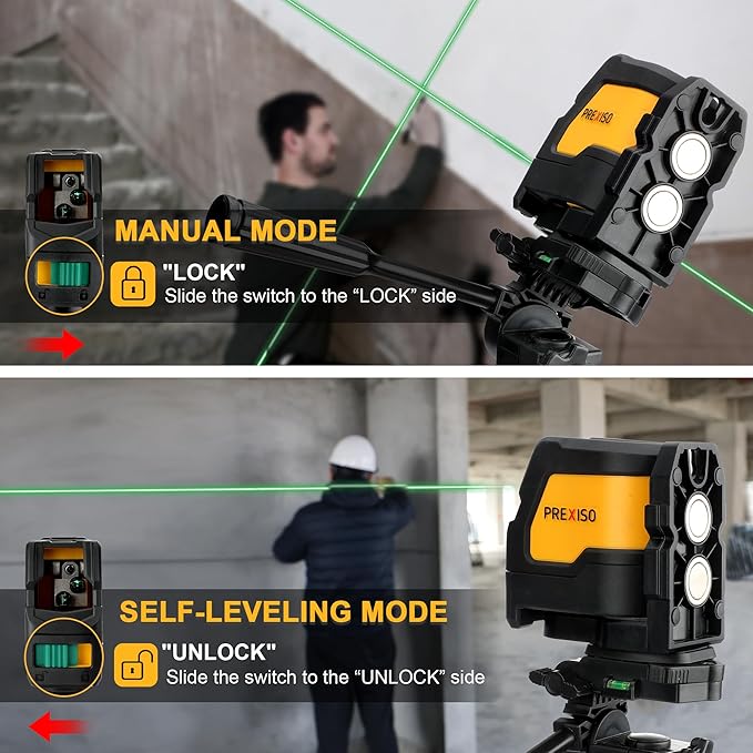 Prexiso Laser Level with Tripod, IP54 Professional 150 Wide Angle - 100Ft Cross Laser Line Tool for Construction, Ceiling Alignment, Floor Tile