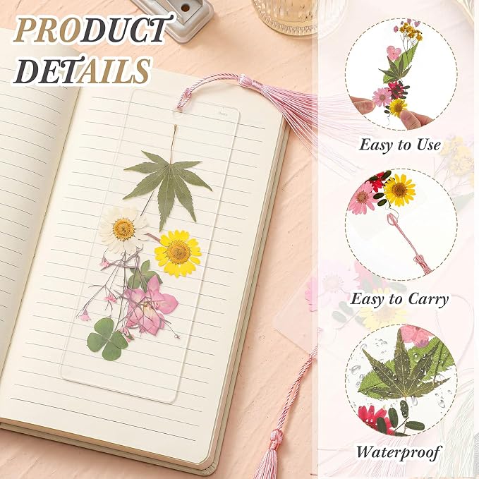 Fuyoooo 376 Pcs Pressed Flowers Bookmark Making Kit, DIY Bookmark Laminating - Image 3