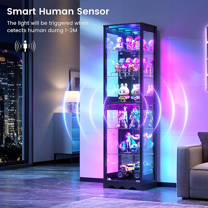 Dystler Display Cabinet with Glass Doors, 6 Tier RGB Lights Curio Cabinet | - Image 4
