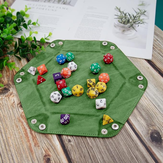 SIQUK 2 Pieces Dice Tray PU Leather Dice Trays Portable Folding Hexagon Dice - Image 4