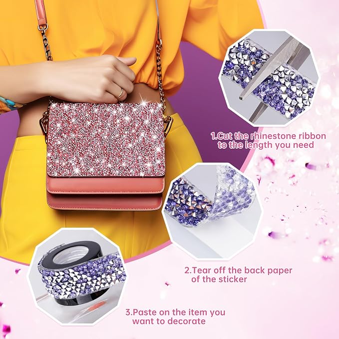 NiArt Self Adhesive Crystal Rhinestone Diamond Ribbon 12 Rolls Multi-Functional - Image 3
